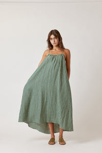 Tie Back Gingham Ankle Dress