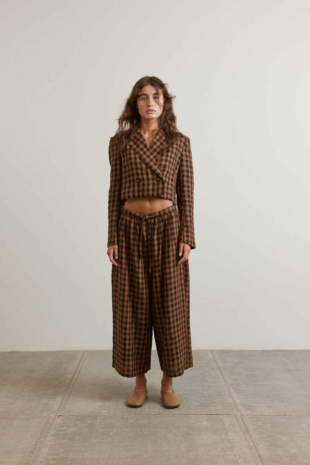 Crop plaid linen jacket