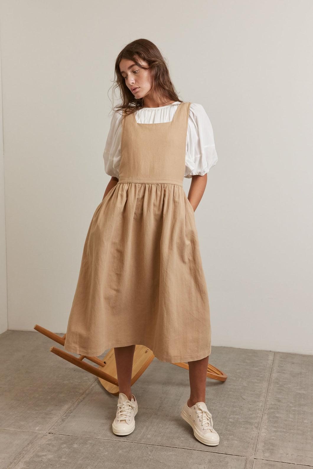 Back Tie Pinafore midi Dress