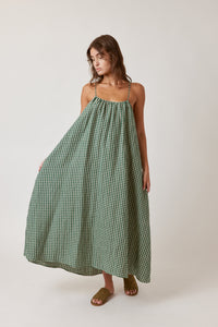 Tie Back Gingham Ankle Dress